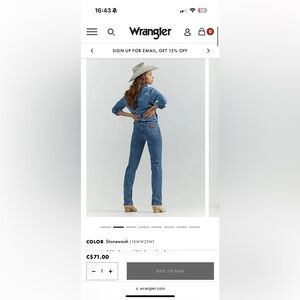 Wrangler Cowboy Cut Slim Fit Stretch Jeans in Stonewash, size 9/10x34